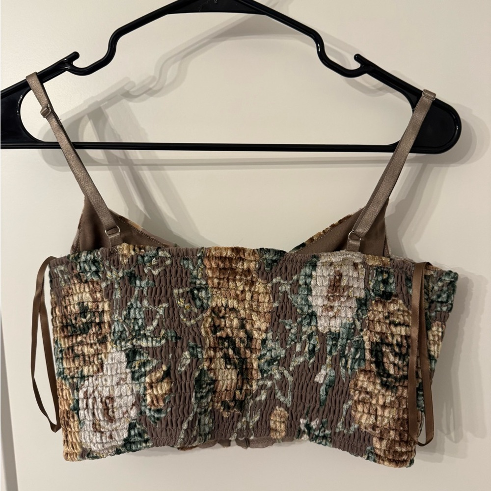 Windsor Floral Velvet Cropped Bustier Top - Taupe Green Gold - Picture 4 of 4